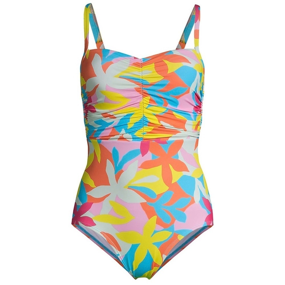 NWT LANDS’ END Chlorine Resistant Tummy Control Swimsuit, multi color floral
